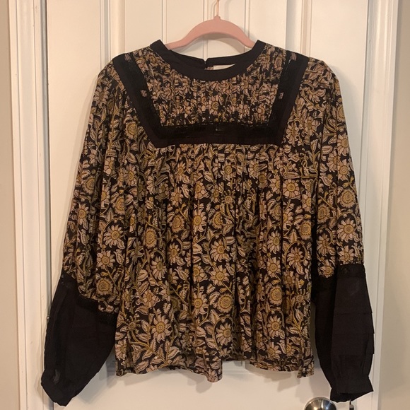 Cleobella Anthropologie Long Sleeve Top Rafi Lace Black Motif Size Medium NWT - Picture 3 of 16